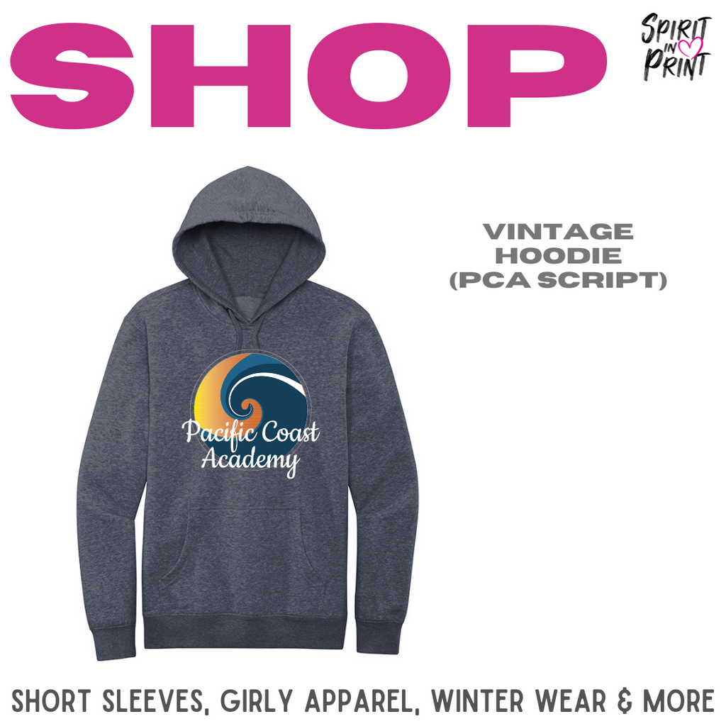 Vintage Hoodie Heathered Navy PCA Script Spirit in Print