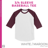3/4 Sleeve Baseball Tee - White / Maroon (Polk Heart #143517)
