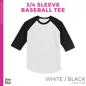 3/4 Sleeve Baseball Tee - White / Black (Cole Split #143803)