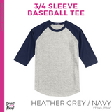 3/4 Sleeve Baseball Tee - Heather Grey / Navy (Bud Rank Checkers #143794)