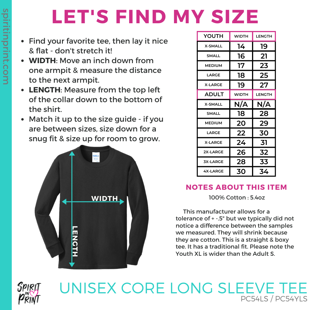 Core T-Shirt Size Chart