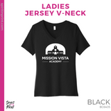 Ladies Jersey V-Neck Tee- Black (Mission Vista Academy Logo)