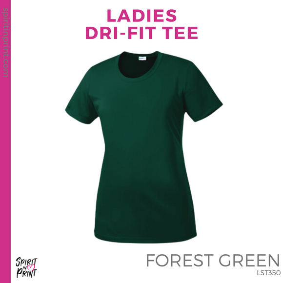 Ladies Dri-Fit Tee - Forest Green (Trojans Cheer Bows #143955)
