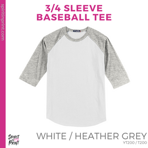 3/4 Sleeve Baseball Tee - White / Heather Grey (Valley Oak Star #143960)