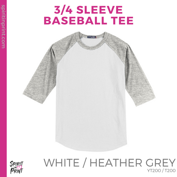 3/4 Sleeve Baseball Tee - White / Heather Grey (Valley Oak Bow #143597)