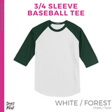 3/4 Sleeve Baseball Tee - White / Forest