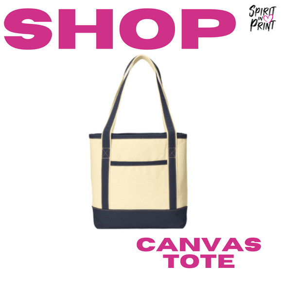 Port Authority Canvas Tote- Natural/Navy