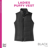 Ladies Puffy Vest - Black (Cedarwood Staff)