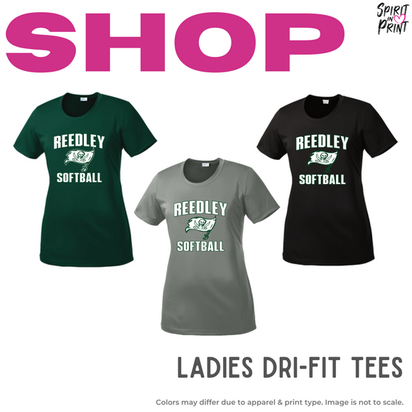 Ladies Dri-Fit Tees - Dark Green, Grey or Black (Reedley Softball)
