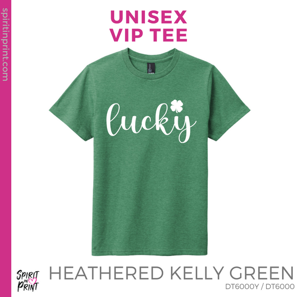 Unisex VIP Tee - Heathered Kelly Green (Lucky Script)