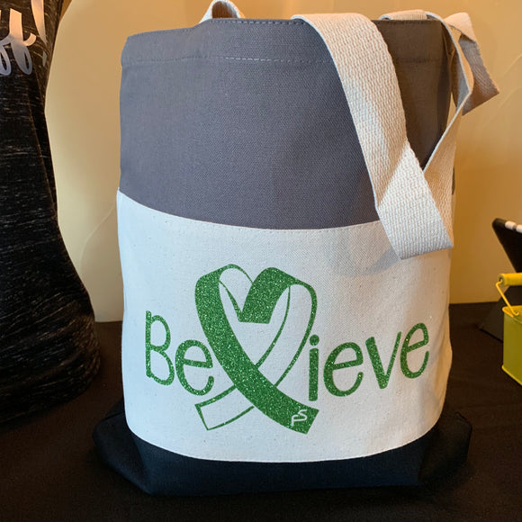 Alex Hudson Lyme Foundation Believe Striped Tote Bag