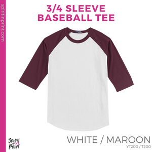 3/4 Sleeve Baseball Tee - White / Maroon (Kastner Logo #143486)