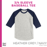 3/4 Sleeve Baseball Tee - Heather Grey / Navy (Hillside Block #143616)