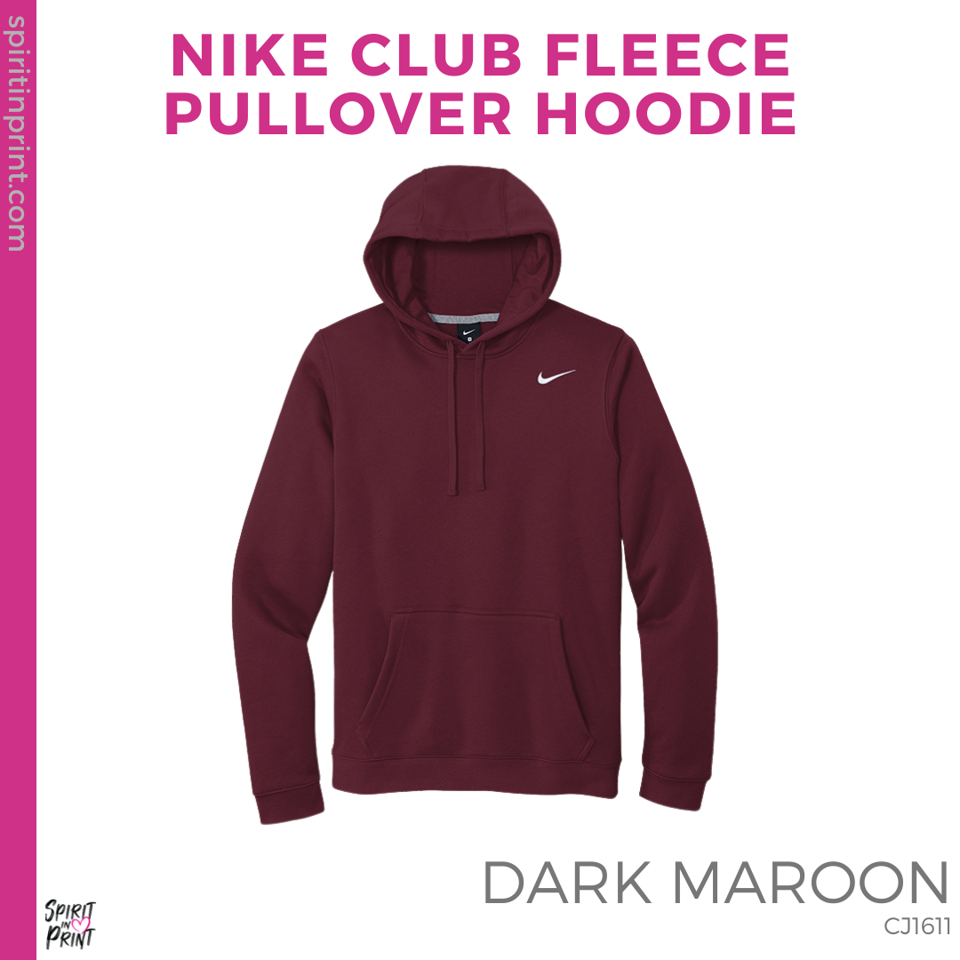 Nike Club Fleece Pullover Hoodie Dark Maroon FCHS Soccer Badge 1433 Spirit in Print