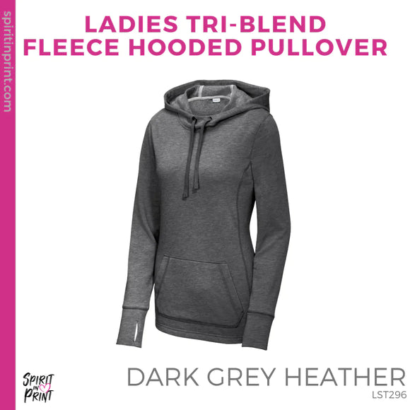 Ladies Tri-Blend Fleece Hooded Pullover- Dark Grey Heather (Mission Vista Academy Logo #143700)
