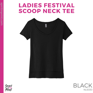 Ladies Festival Scoop Neck Tee- Black (Mission Vista Academy Heart #143682)