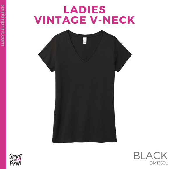 Ladies Vintage V-Neck Tee - Black (Caffeinate And #143533)