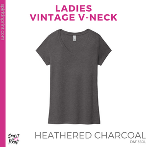 Ladies Vintage V-Neck Tee - Heathered Charcoal (Work of Heart #143507)