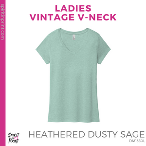 Ladies Vintage V-Neck Tee - Dusty Sage (Work of Heart #143507)