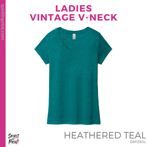 Ladies Vintage V-Neck Tee - Heathered Teal (Caffeinate And #143533)