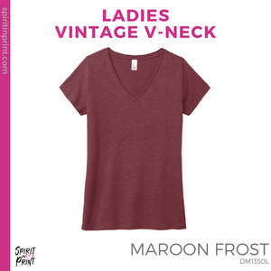 Ladies Vintage V-Neck Tee - Maroon Frost (SPED Autism Sandwich #143567)