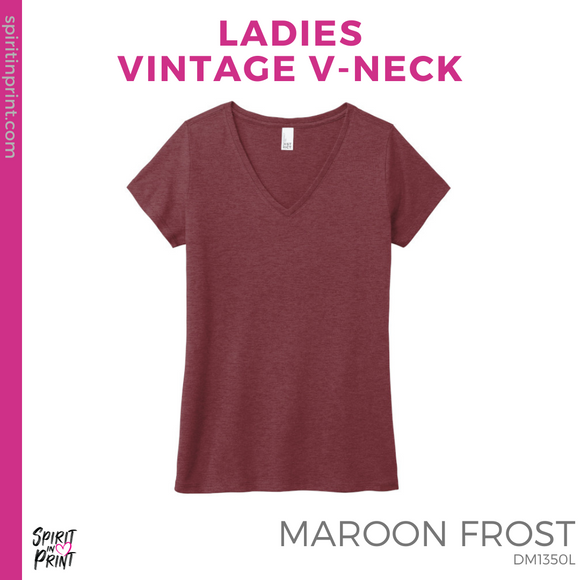 Ladies Vintage V-Neck Tee - Maroon Frost (IEP Floral #143532)
