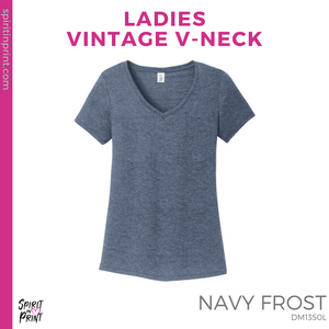 Ladies Vintage V-Neck Tee - Navy Frost (Work of Heart #143507)