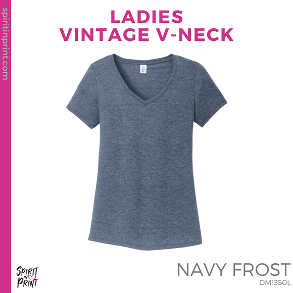 Ladies Vintage V-Neck Tee - Navy Frost (Caffeinate And #143533)