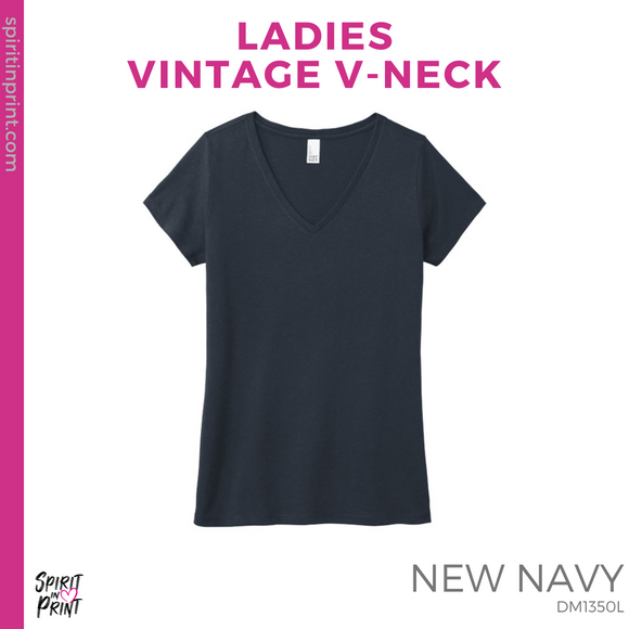 Ladies Vintage V-Neck Tee - New Navy (SPED Specialists #143549)