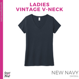 Ladies Vintage V-Neck Tee - New Navy (IEP Floral #143532)