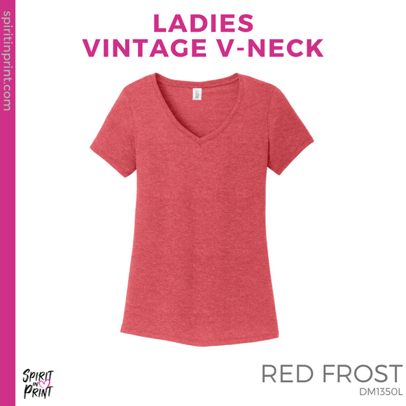 Ladies Vintage V-Neck Tee - Red Frost (IEP Floral #143532)