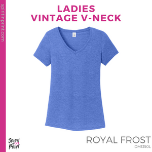 Ladies Vintage V-Neck Tee - Royal Frost (Caffeinate And #143533)