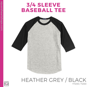 3/4 Sleeve Baseball Tee - Heather Grey / Black