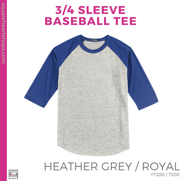 3/4 Sleeve Baseball Tee - Heather Grey / Royal (Mountain View Playful #143388)