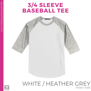 3/4 Sleeve Baseball Tee - White / Heather Grey (Valley Oak Stripes #143412)