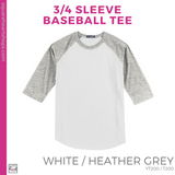 3/4 Sleeve Baseball Tee - White / Heather Grey (Valley Oak Heart #143413)