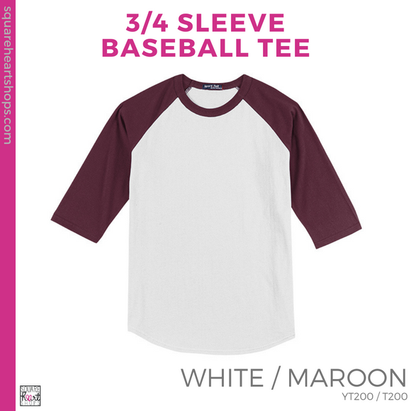 3/4 Sleeve Baseball Tee - White / Maroon (Kastner Block #143453)