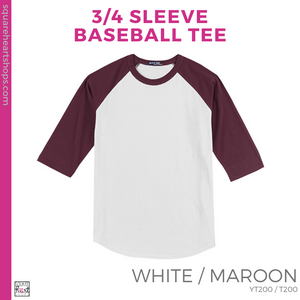 3/4 Sleeve Baseball Tee - White / Maroon (Polk Mascot #143537)