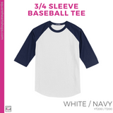 3/4 Sleeve Baseball Tee - White / Navy (Reagan Checker Circle #144024)