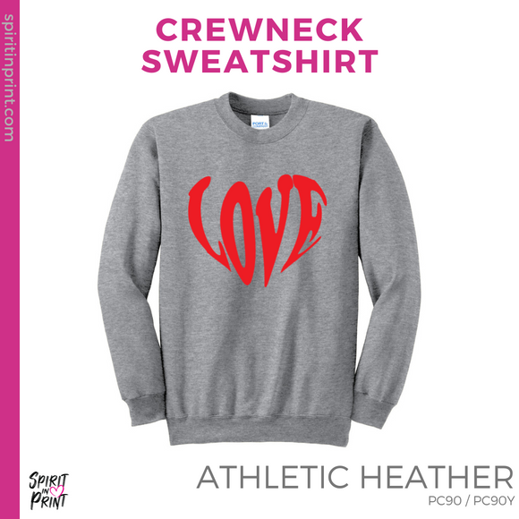 Crewneck Sweatshirt - Athletic Grey (Love Heart #143693)