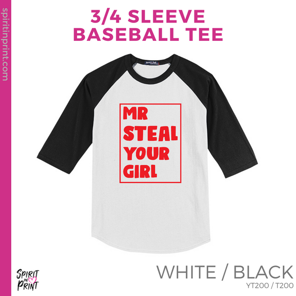 3/4 Sleeve Baseball Tee - White / Black