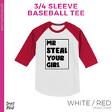 3/4 Sleeve Baseball Tee - White / Red